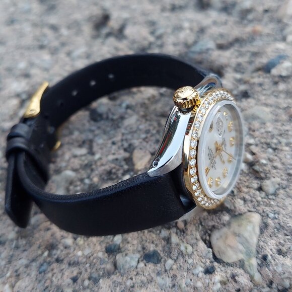Rolex Ladies 26mm Datejust Two-Tone MOP Diamon on black leather main image 5